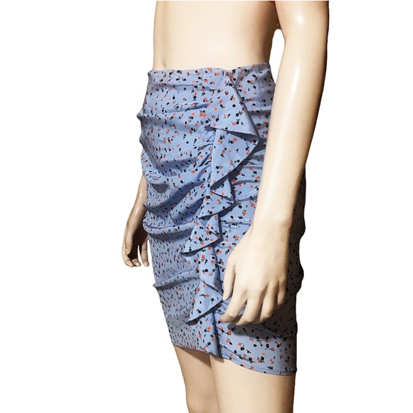Veronica Beard Spencer Ruffled Skirt Floral Print Sky Blue Multi Mini Length - Picture 2 of 15